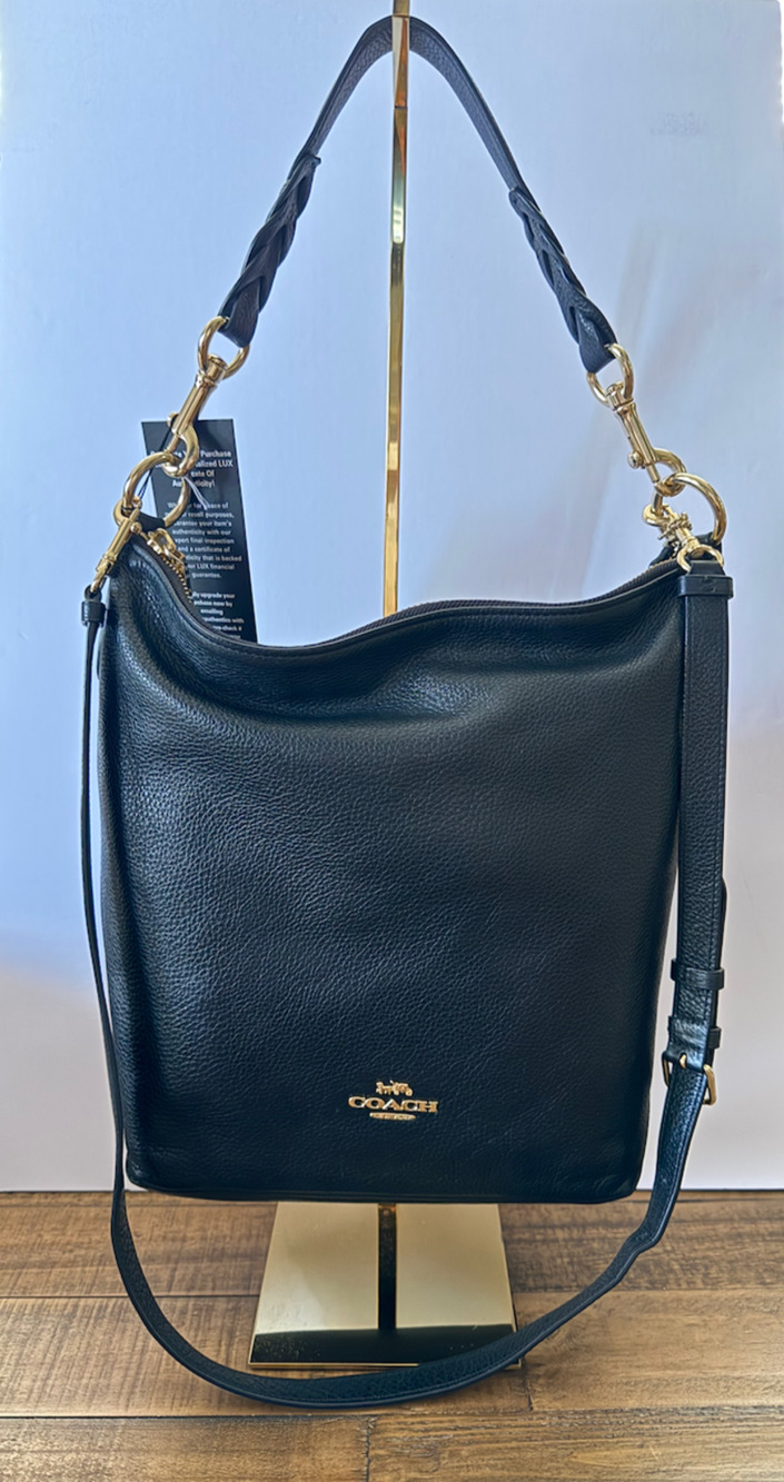 Coach Hobo Bag Womens Large Black Pebbled Leather Crossbody Gold Hardware